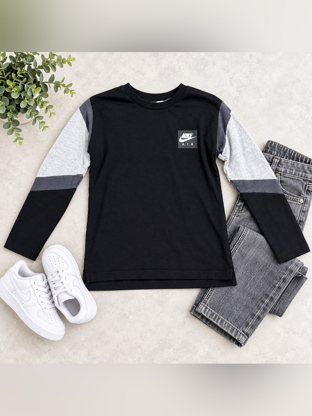 Nike Black, Gray & Light Gray Colorblock Long Sleeve Tee